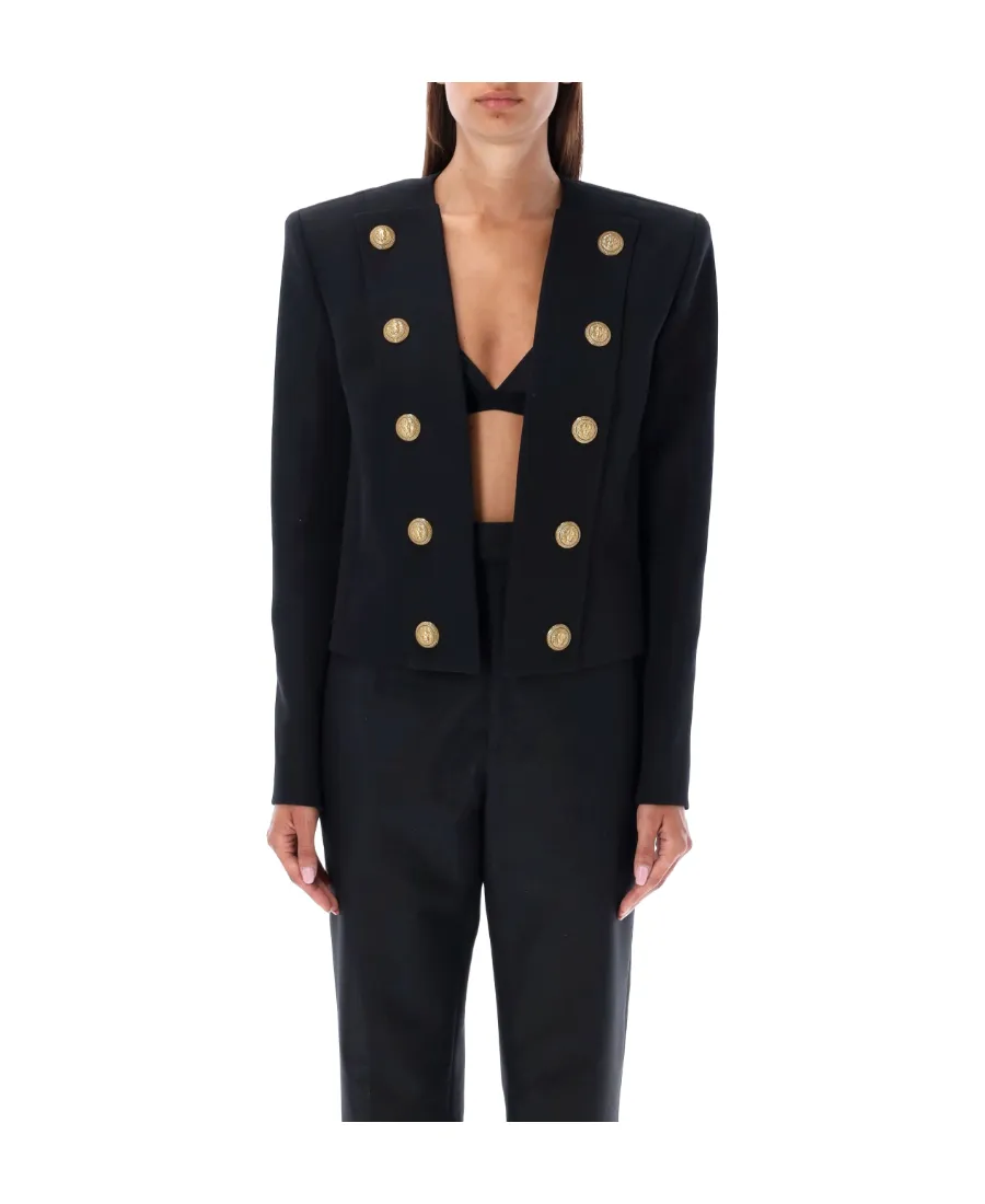 Button Embellished Collarless Jacket