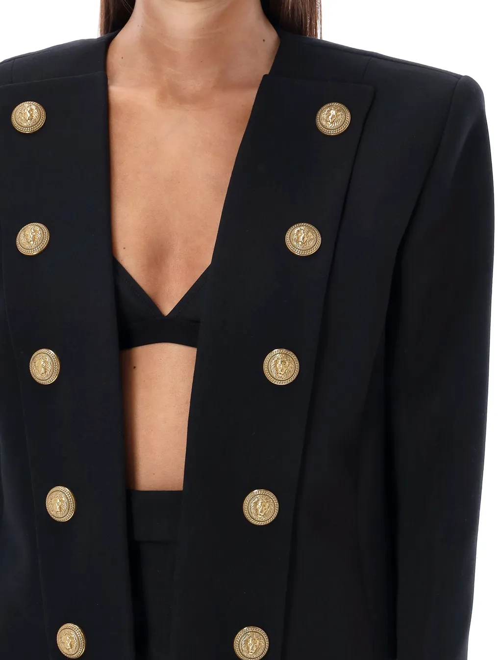 Button Embellished Collarless Jacket
