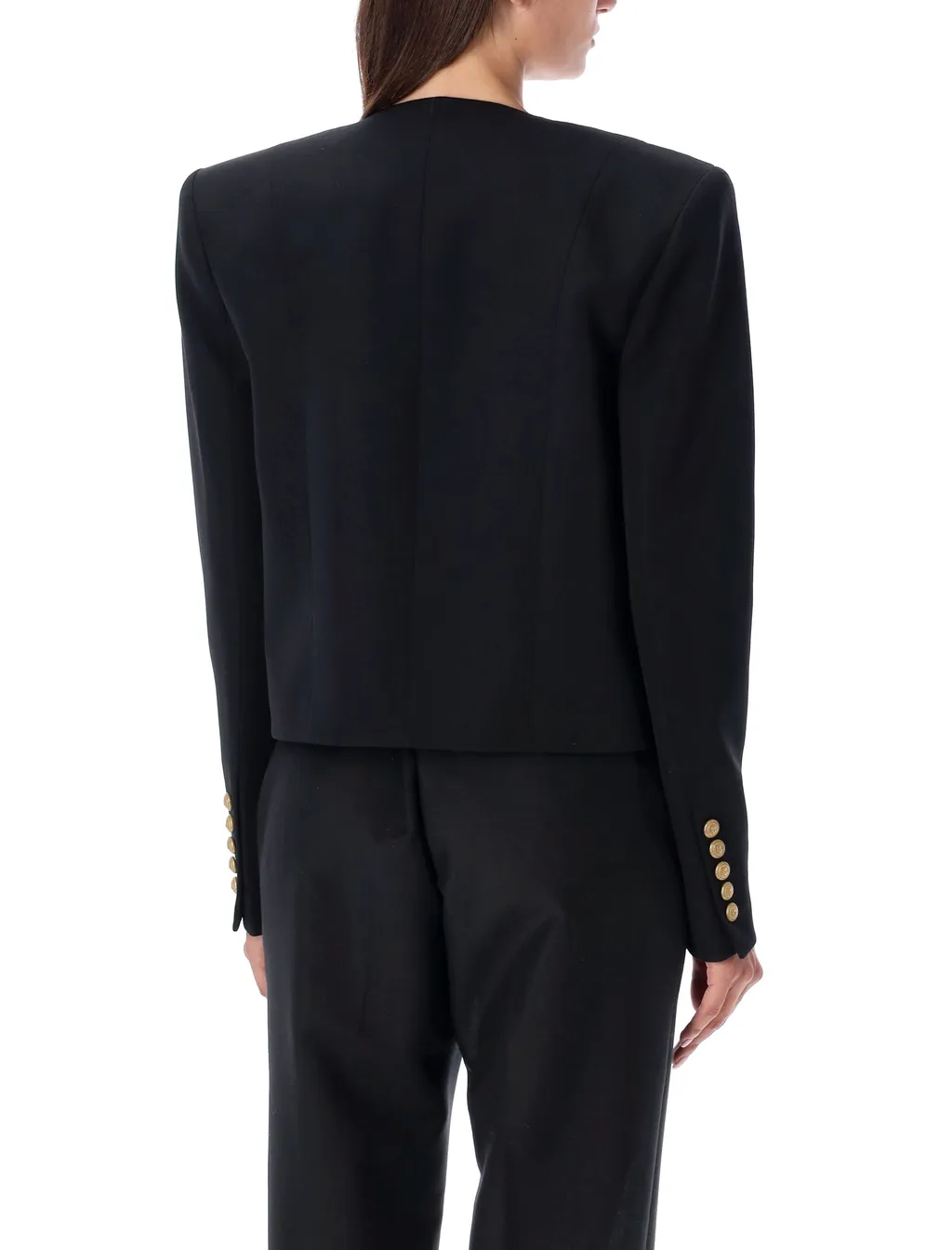 Button Embellished Collarless Jacket