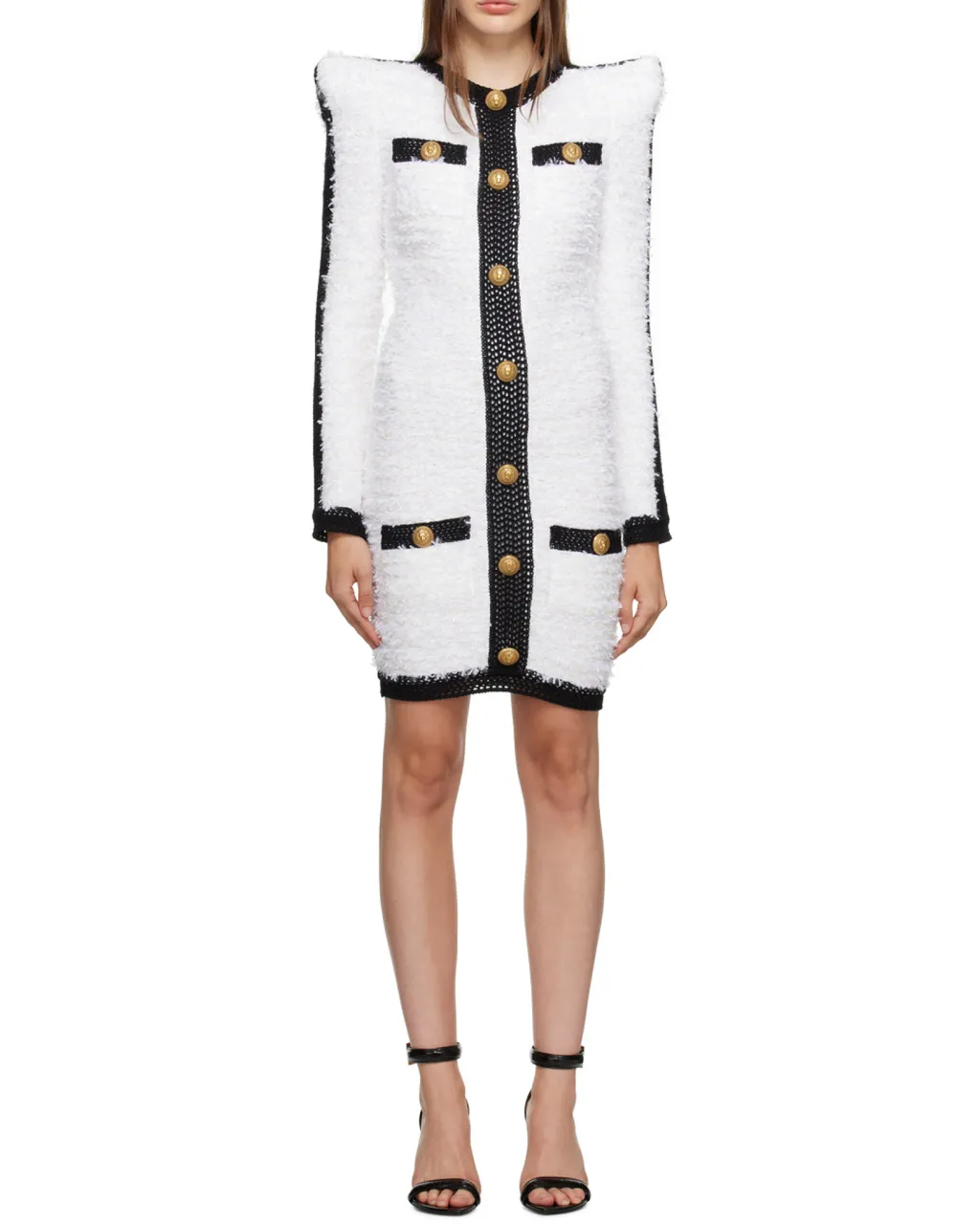 Logo Button Tweed Dress