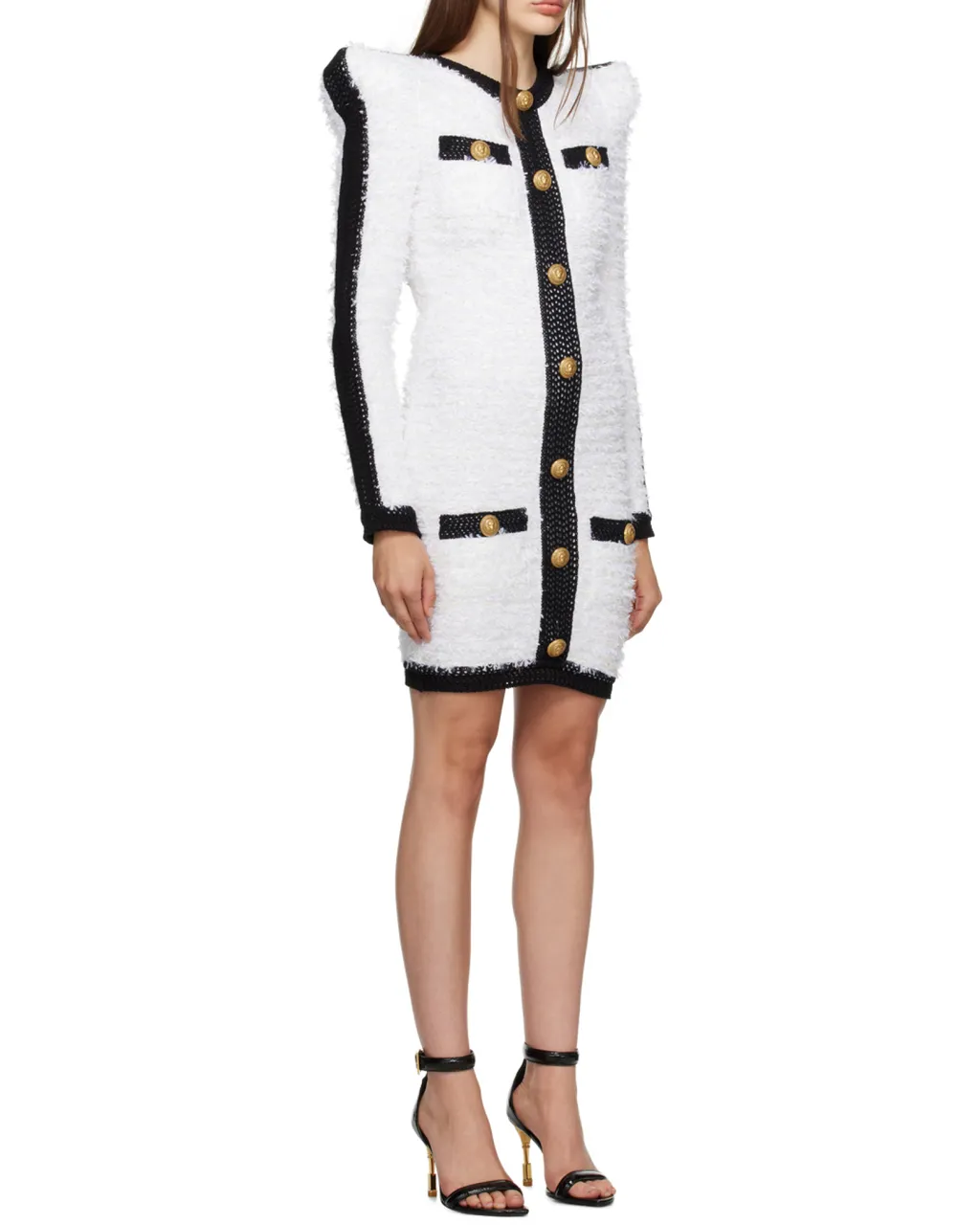 Logo Button Tweed Dress