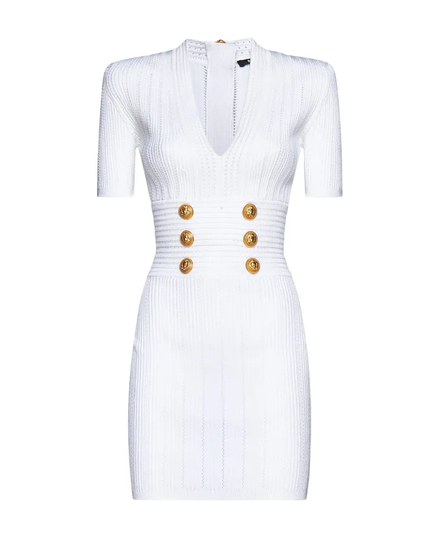 Logo Button Embellished Knitted Dress