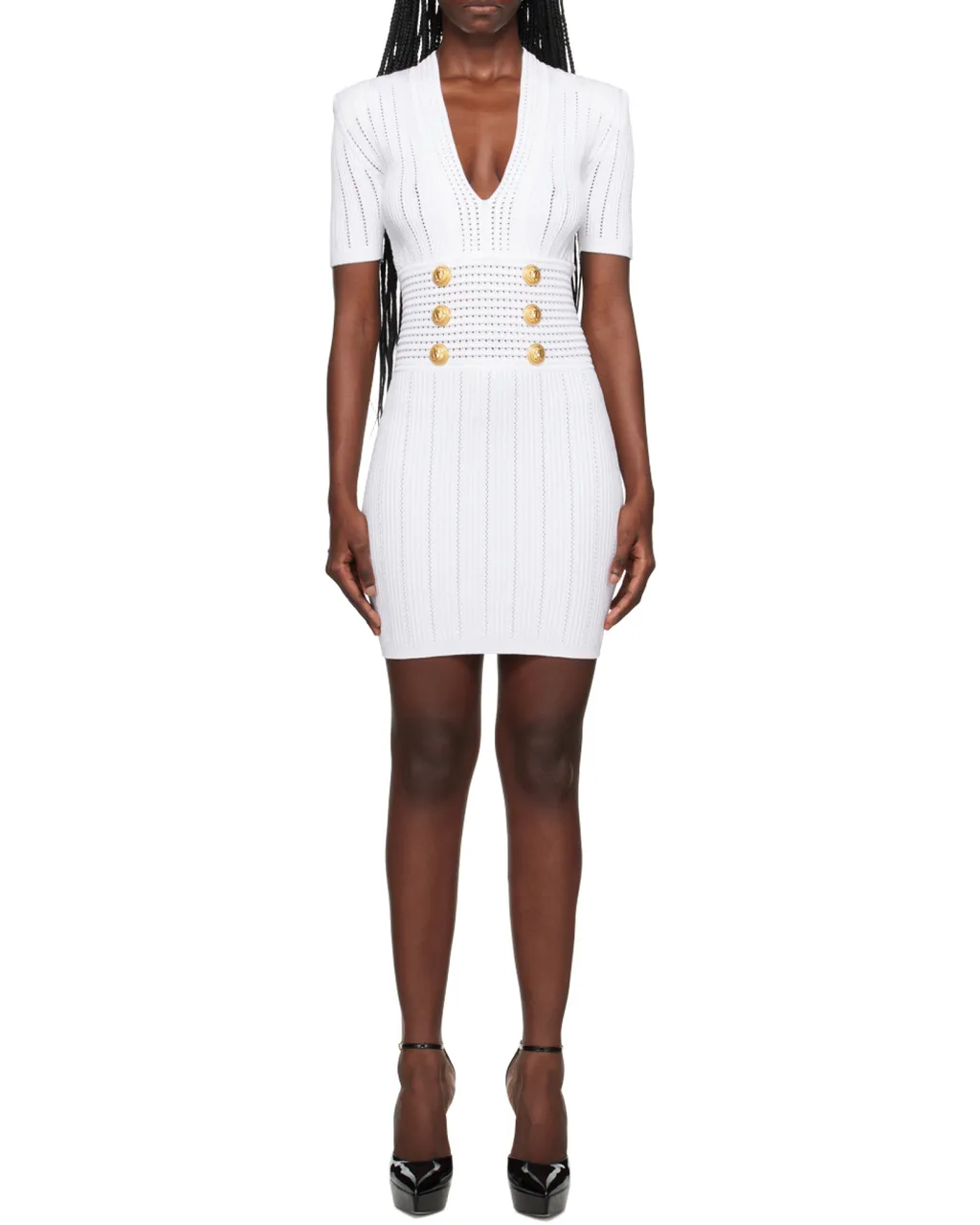 Logo Button Embellished Knitted Dress