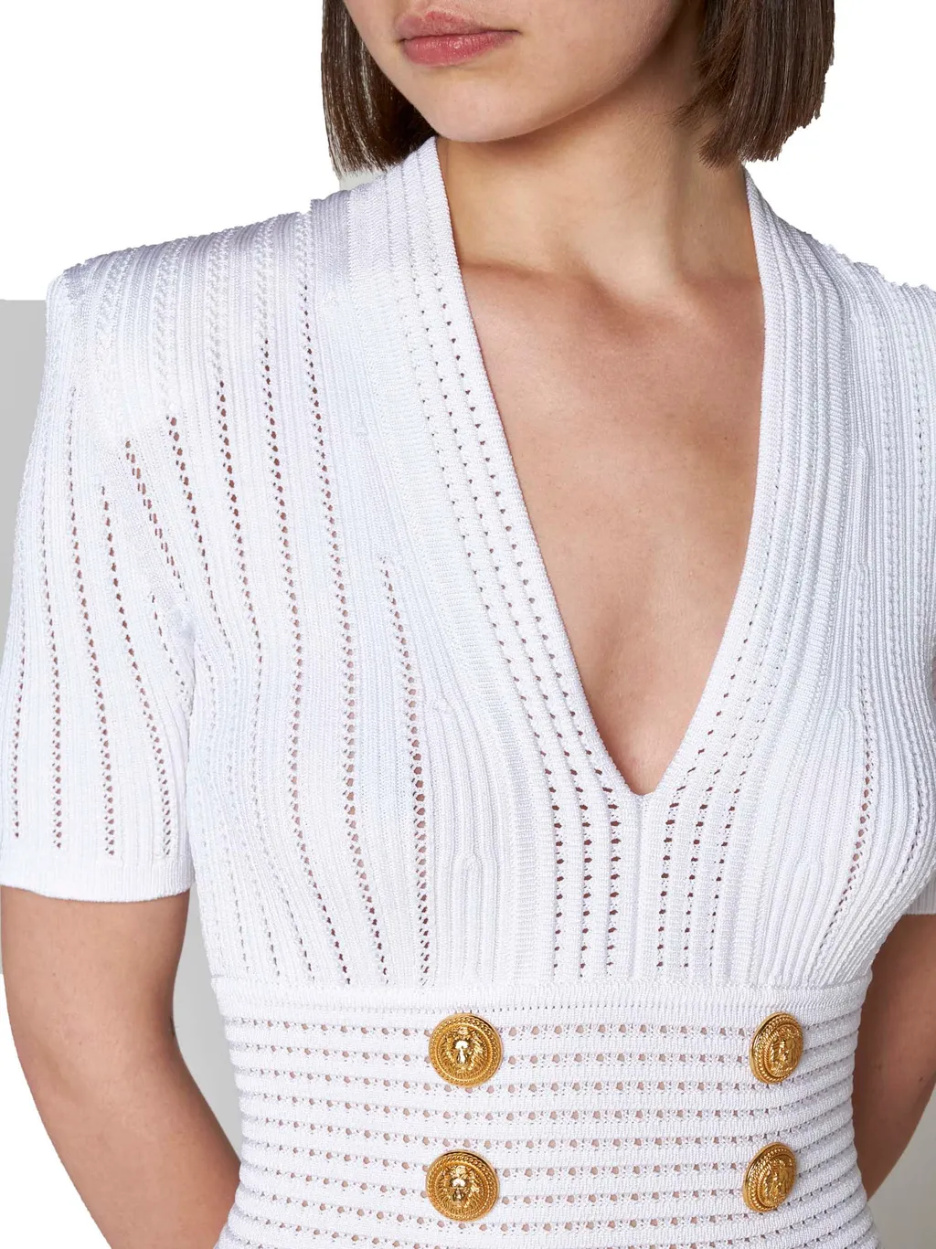Logo Button Embellished Knitted Dress
