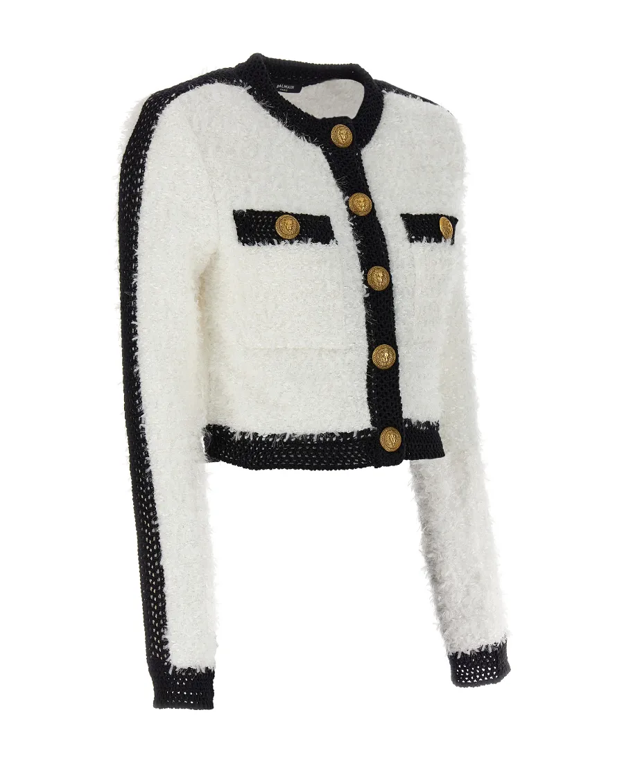Buttoned Cropped Tweed Jacket