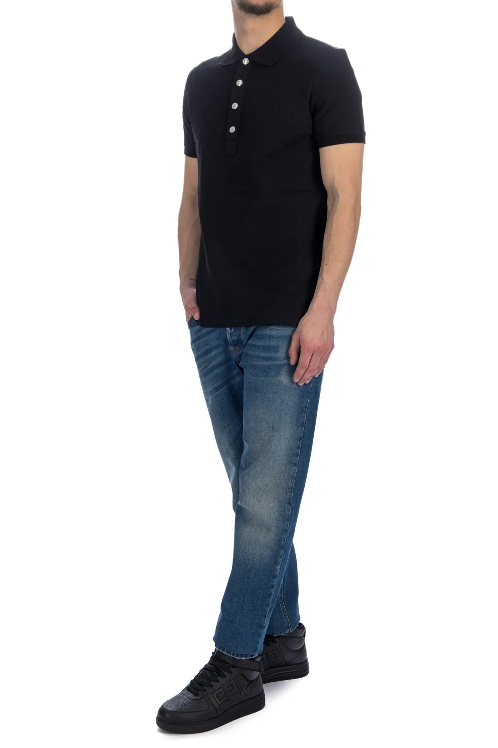 Monogram-Pattern Piqué Short-Sleeved Polo Shirt