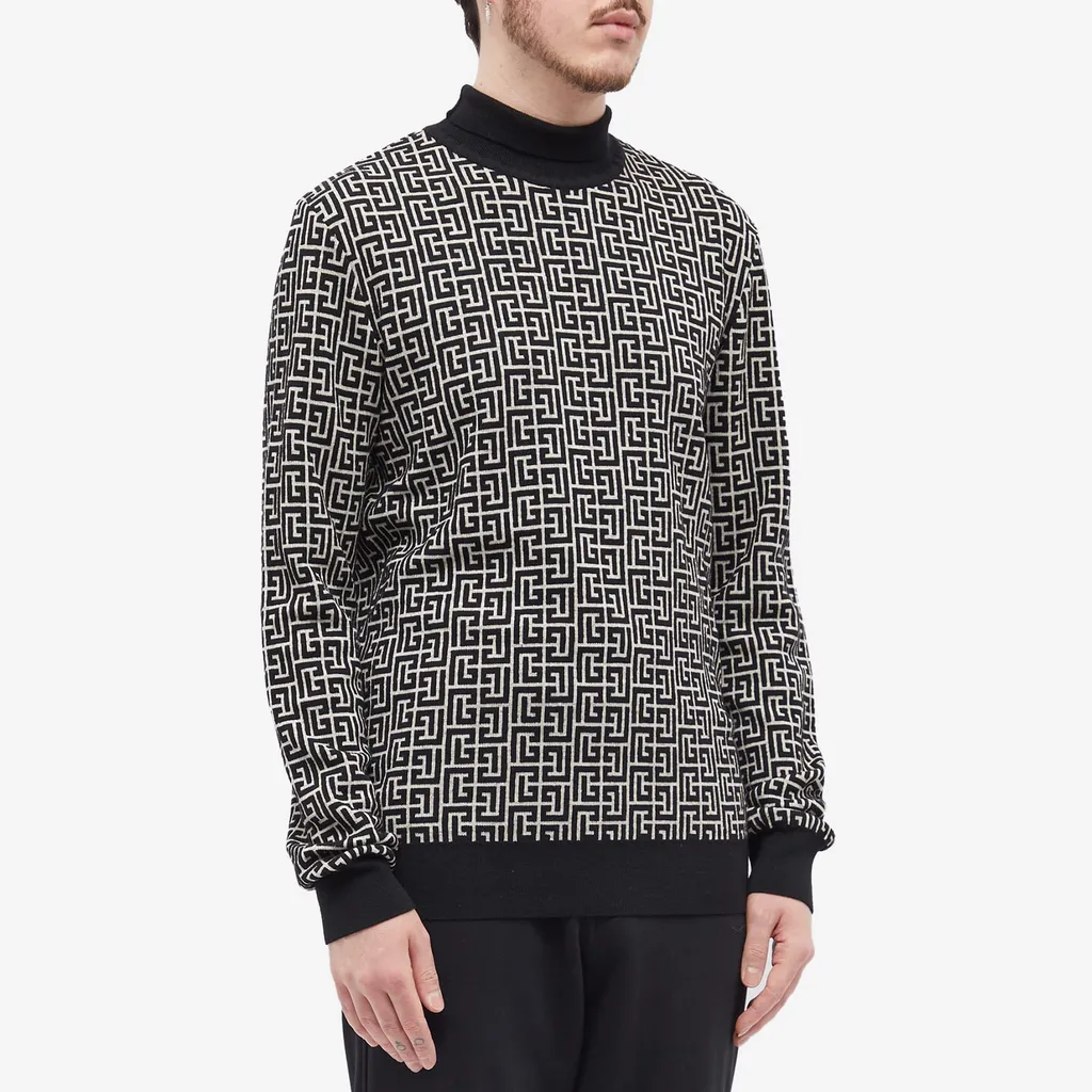 Monogram-Intarsia Knitted Roll-Neck Jumper