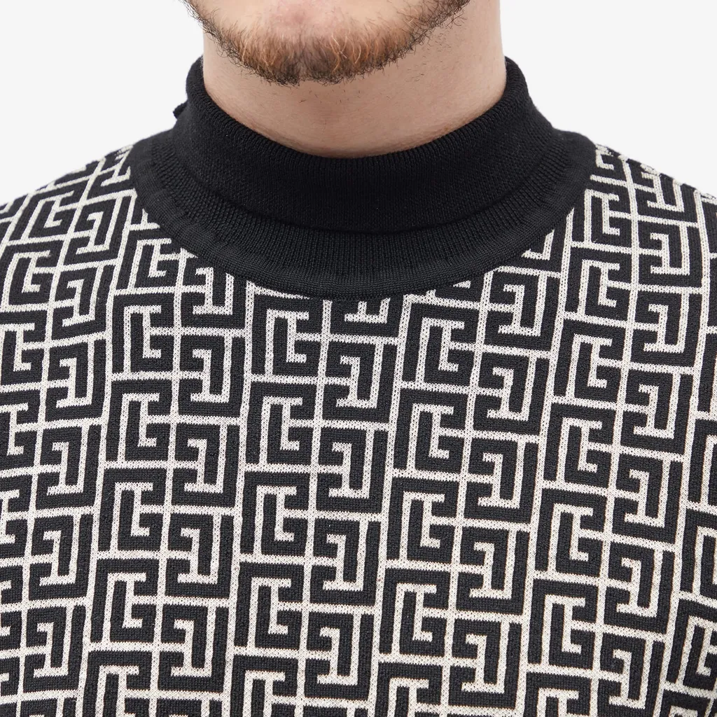 Monogram-Intarsia Knitted Roll-Neck Jumper