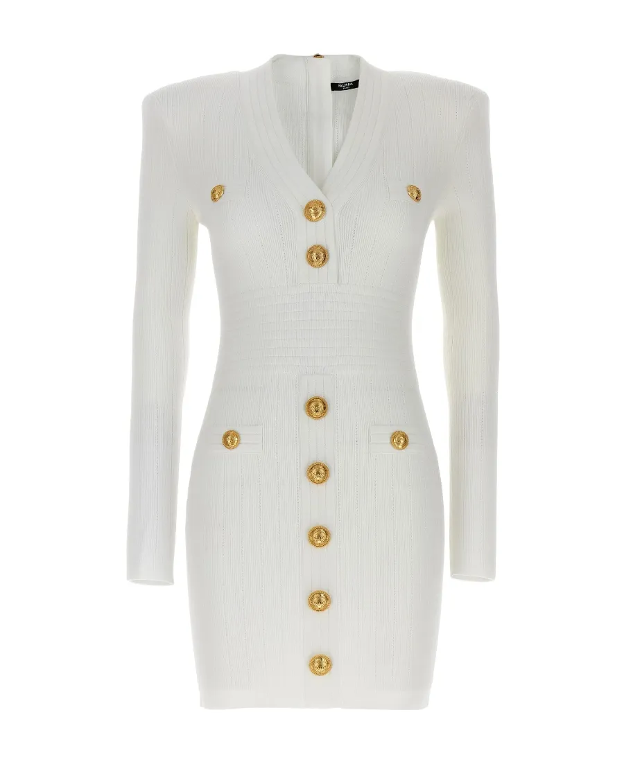Button Embellished Fine Knit Dress