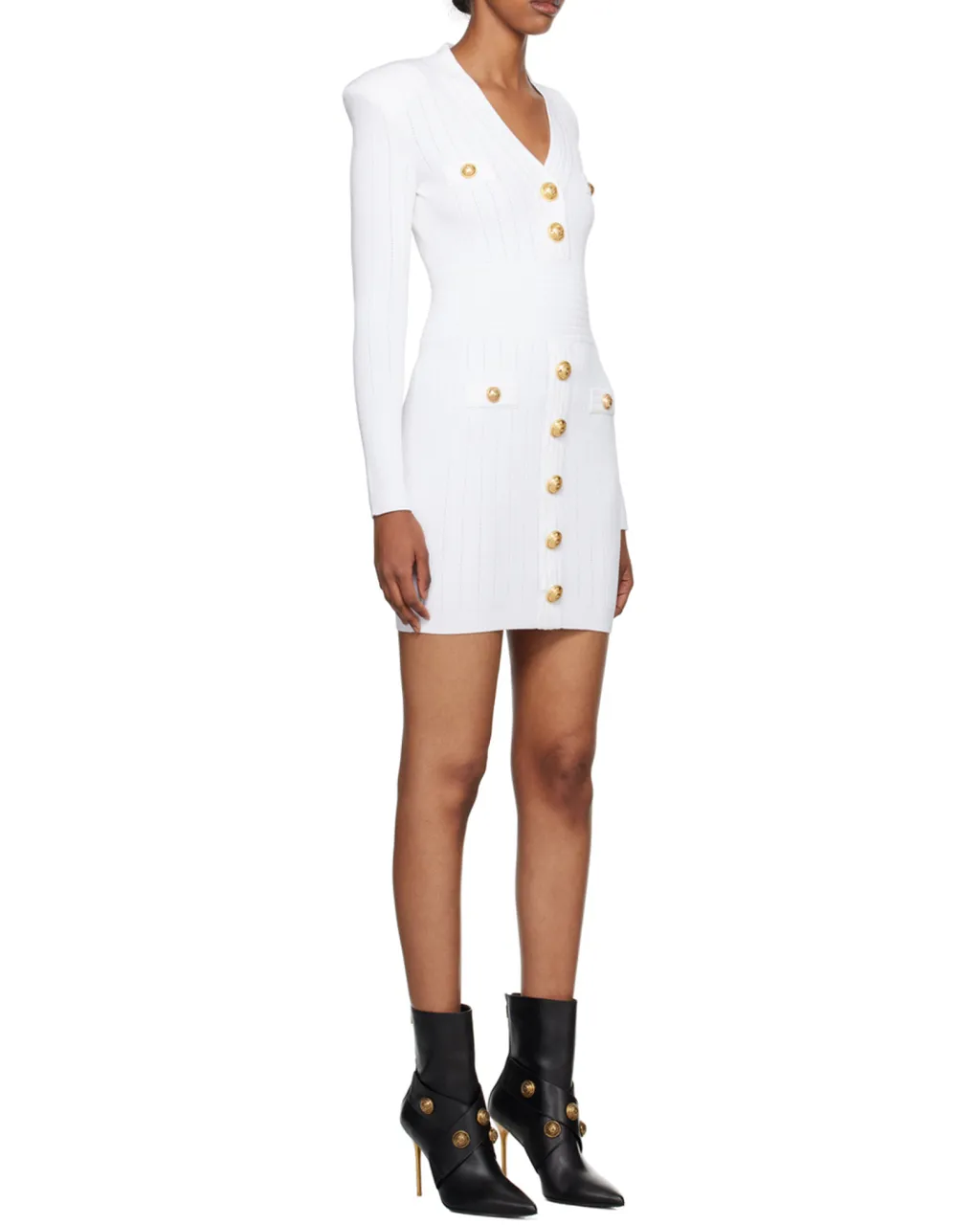 Button Embellished Fine Knit Dress