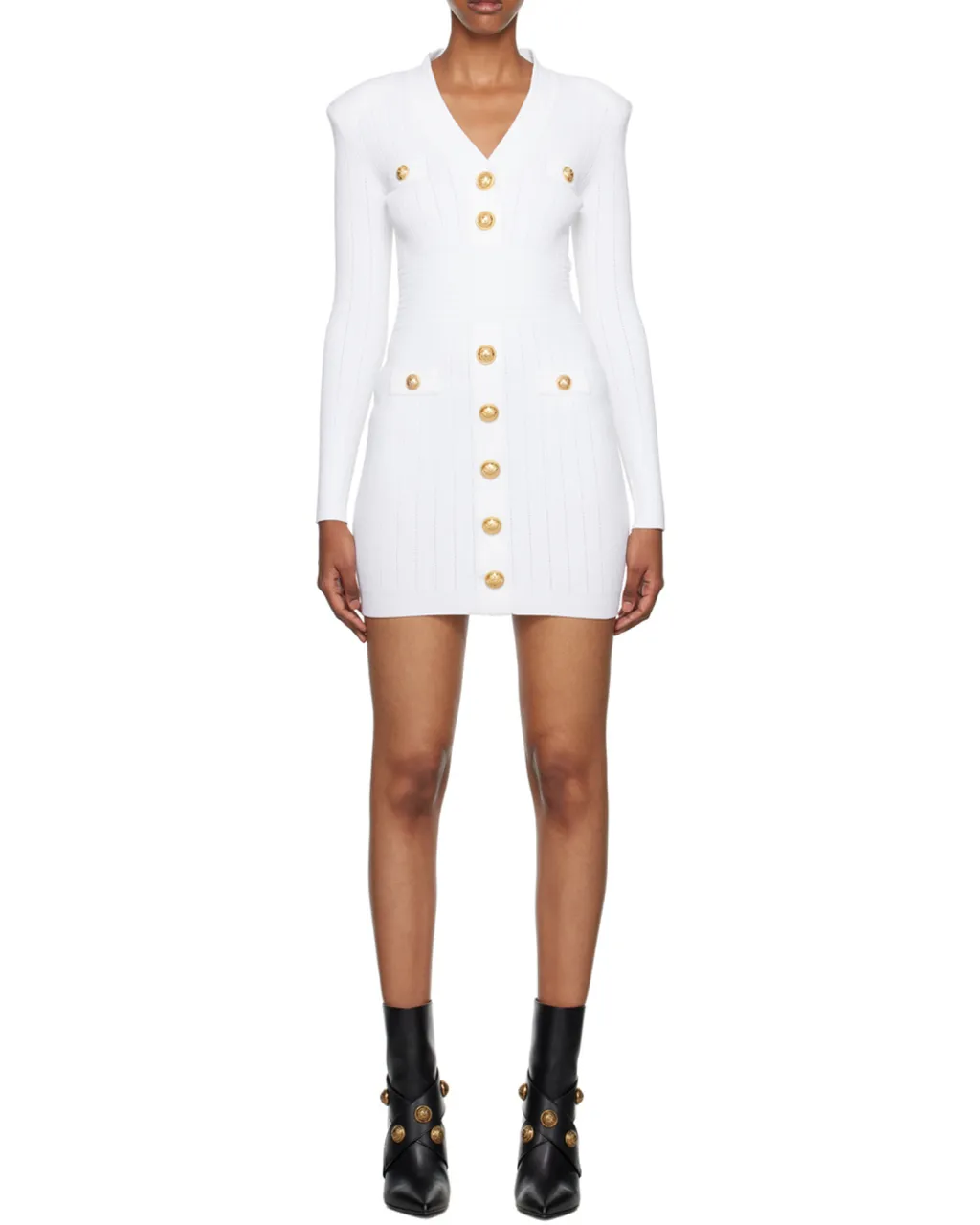 Button Embellished Fine Knit Dress