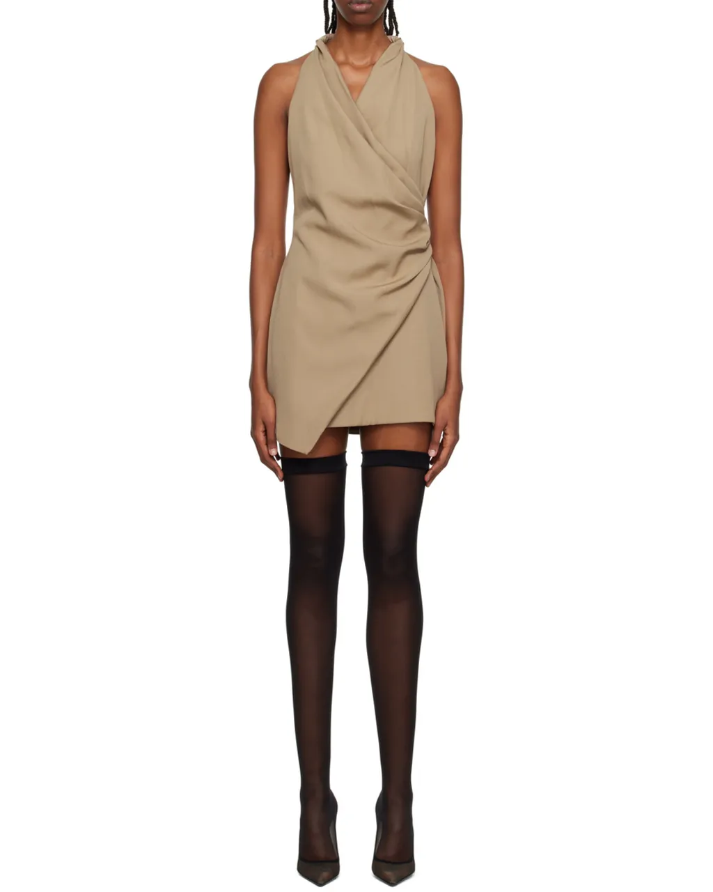 V-Neck Draped Mini Dress