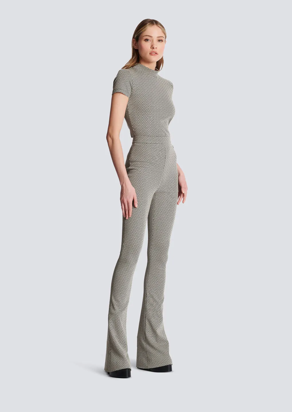 Flared Monogrammed Jacquard Trousers