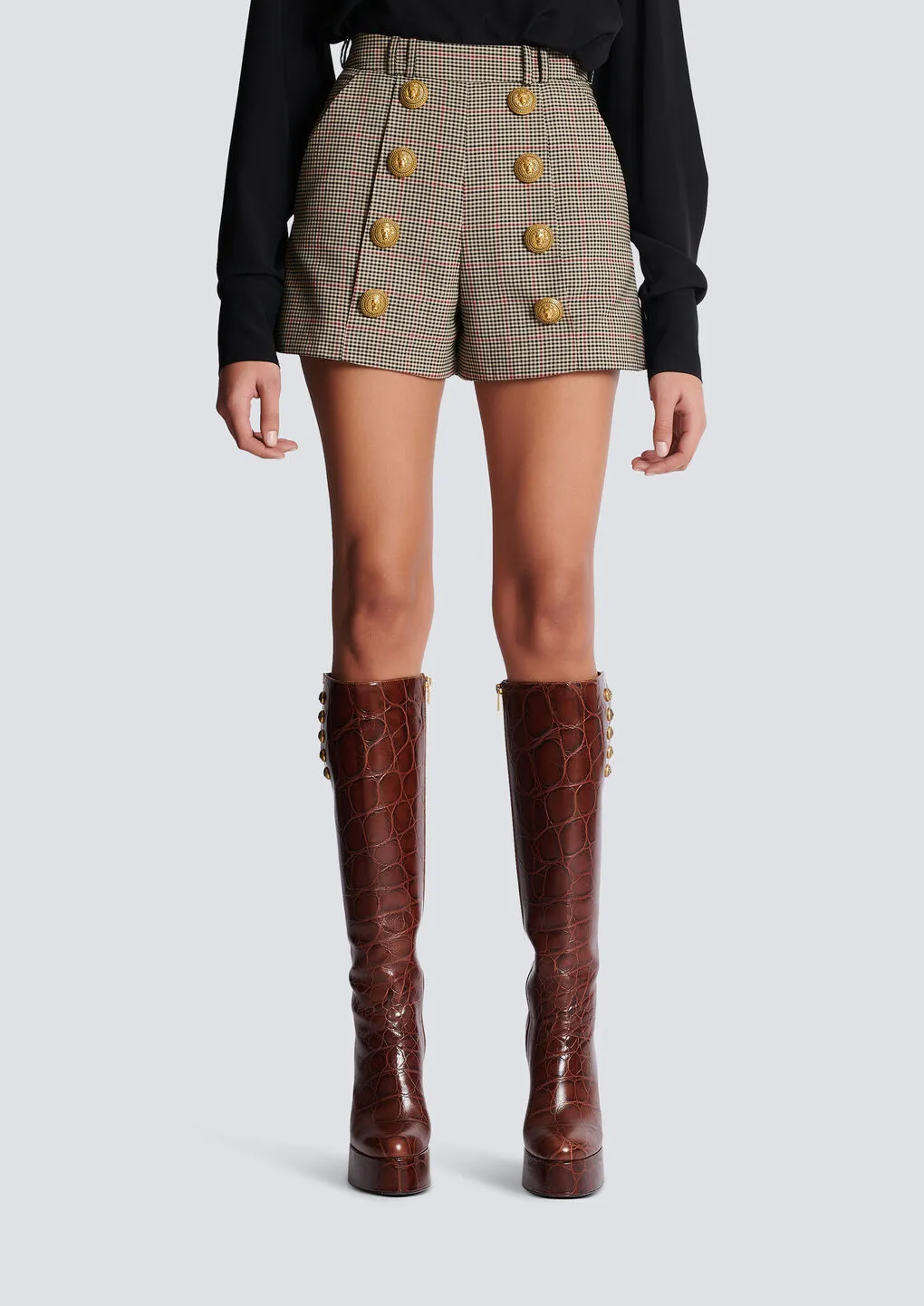 High Waist Button Embellished Shorts