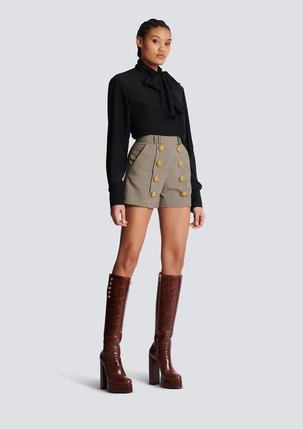 High Waist Button Embellished Shorts