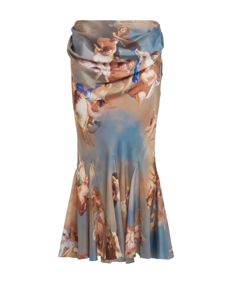 Baroque Print Silk Midi Skirt