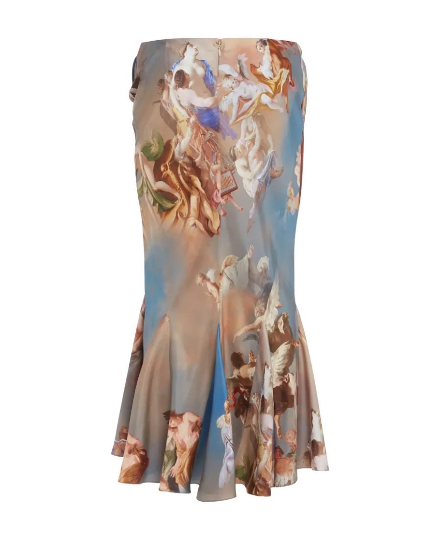 Baroque Print Silk Midi Skirt