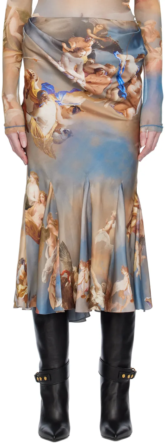 Baroque Print Silk Midi Skirt