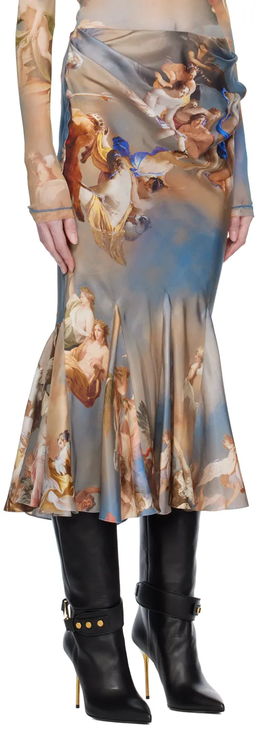 Baroque Print Silk Midi Skirt