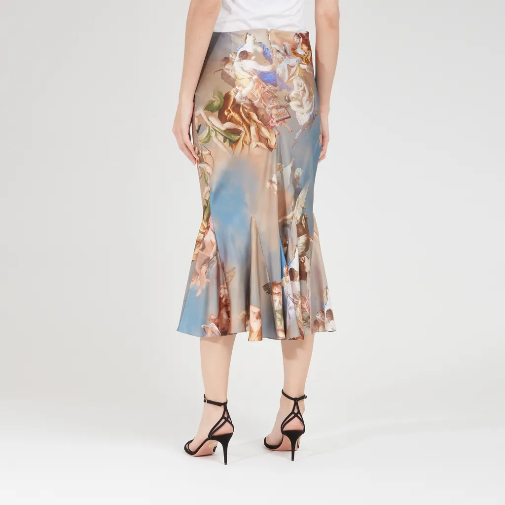 Baroque Print Silk Midi Skirt