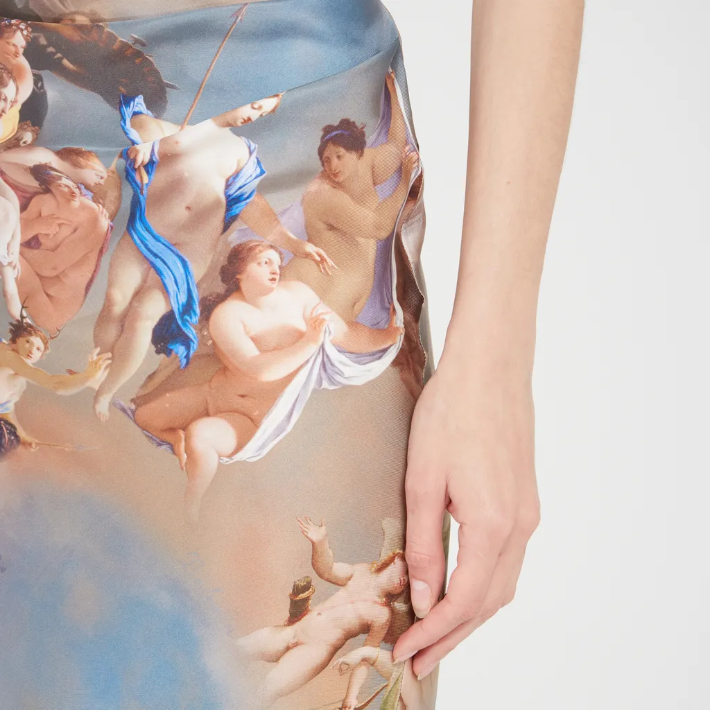 Baroque Print Silk Midi Skirt