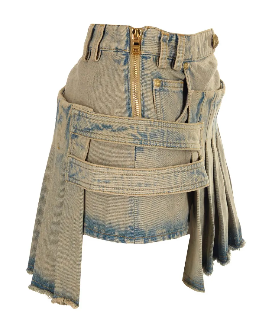 Pleated Asymmetric Miniskirt