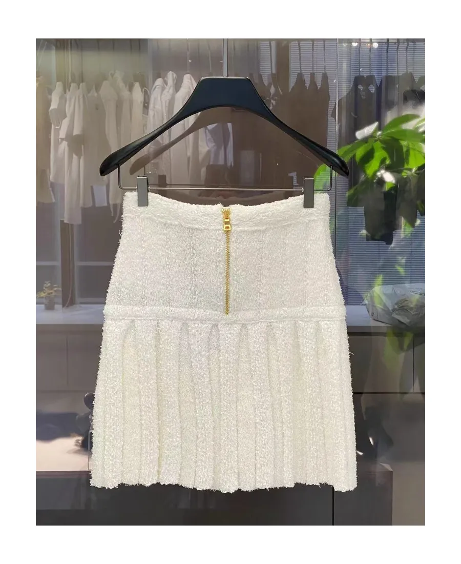 Buttoned Pleated Mini Skirt