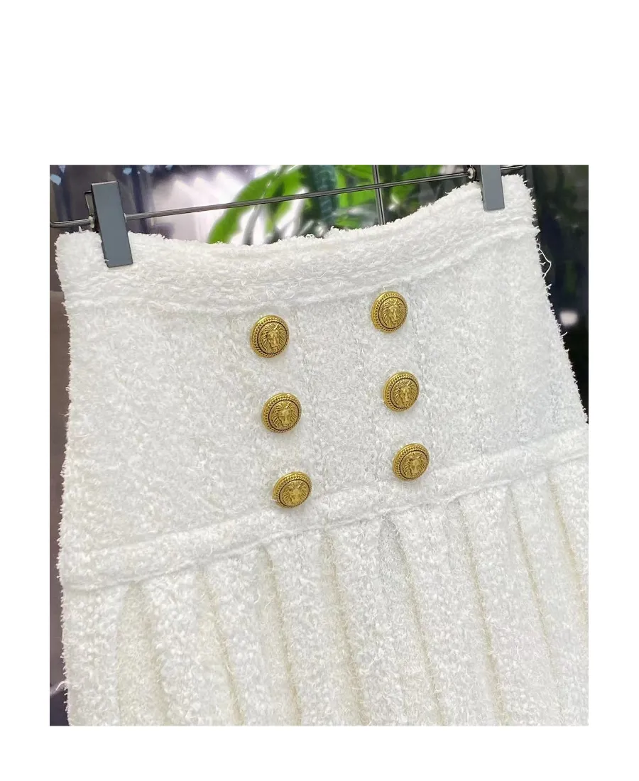 Buttoned Pleated Mini Skirt