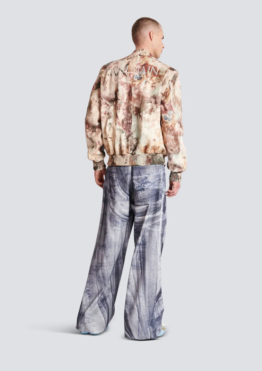 Pastel Print Leather Bomber Jacket