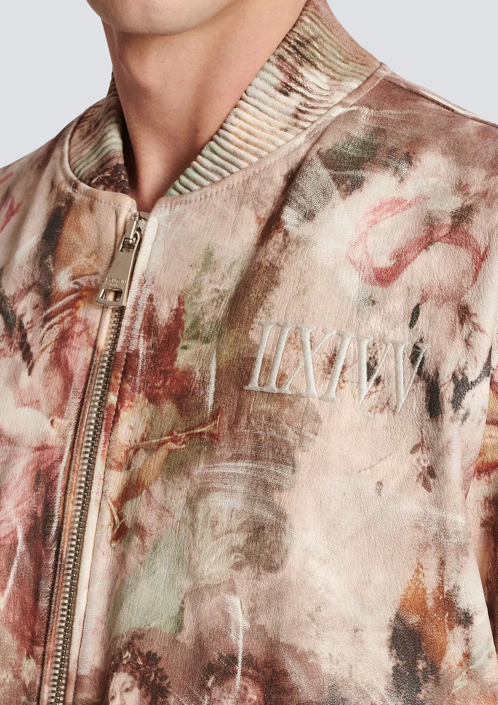 Pastel Print Leather Bomber Jacket