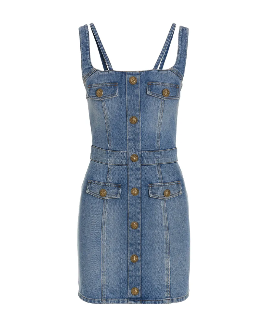 Button Detailed Sleeveless Denim Dress