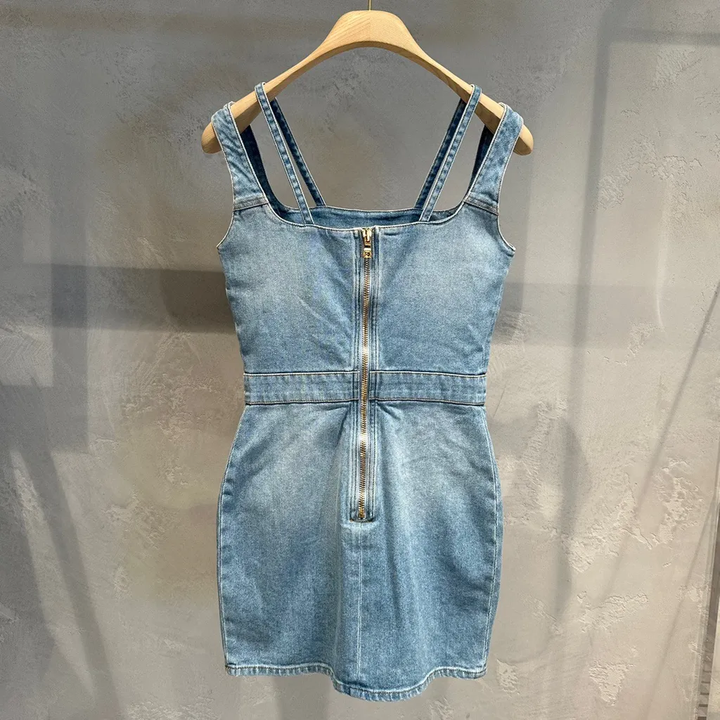 Button Detailed Sleeveless Denim Dress