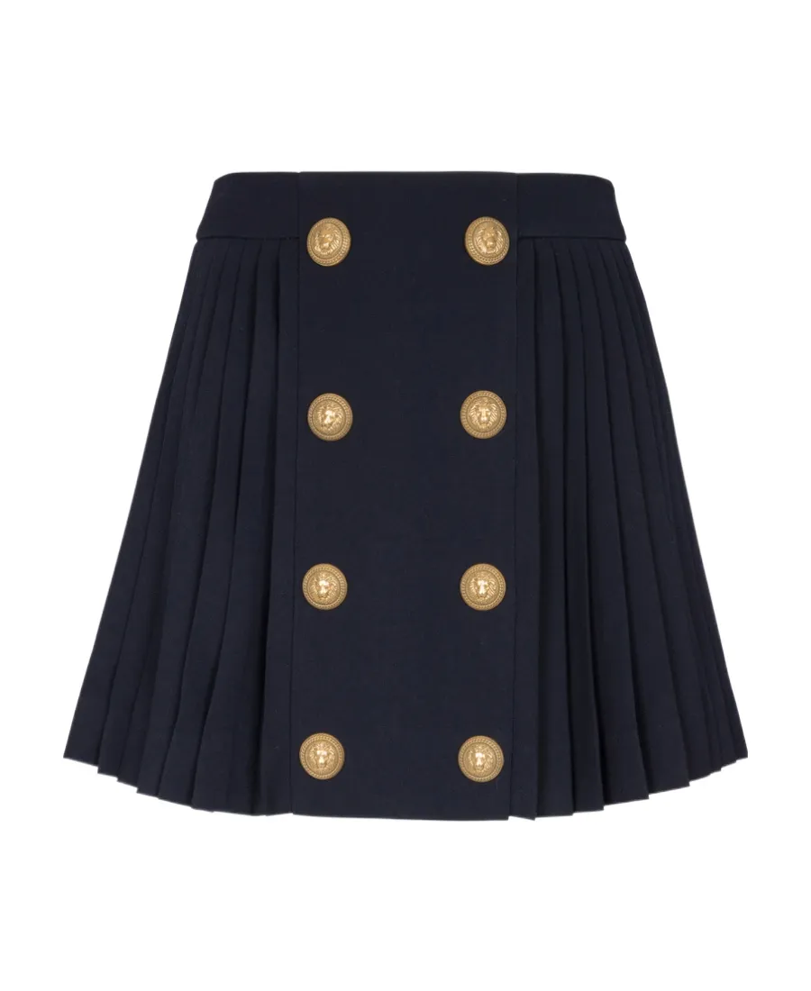 Button Embellished Pleated Skirt