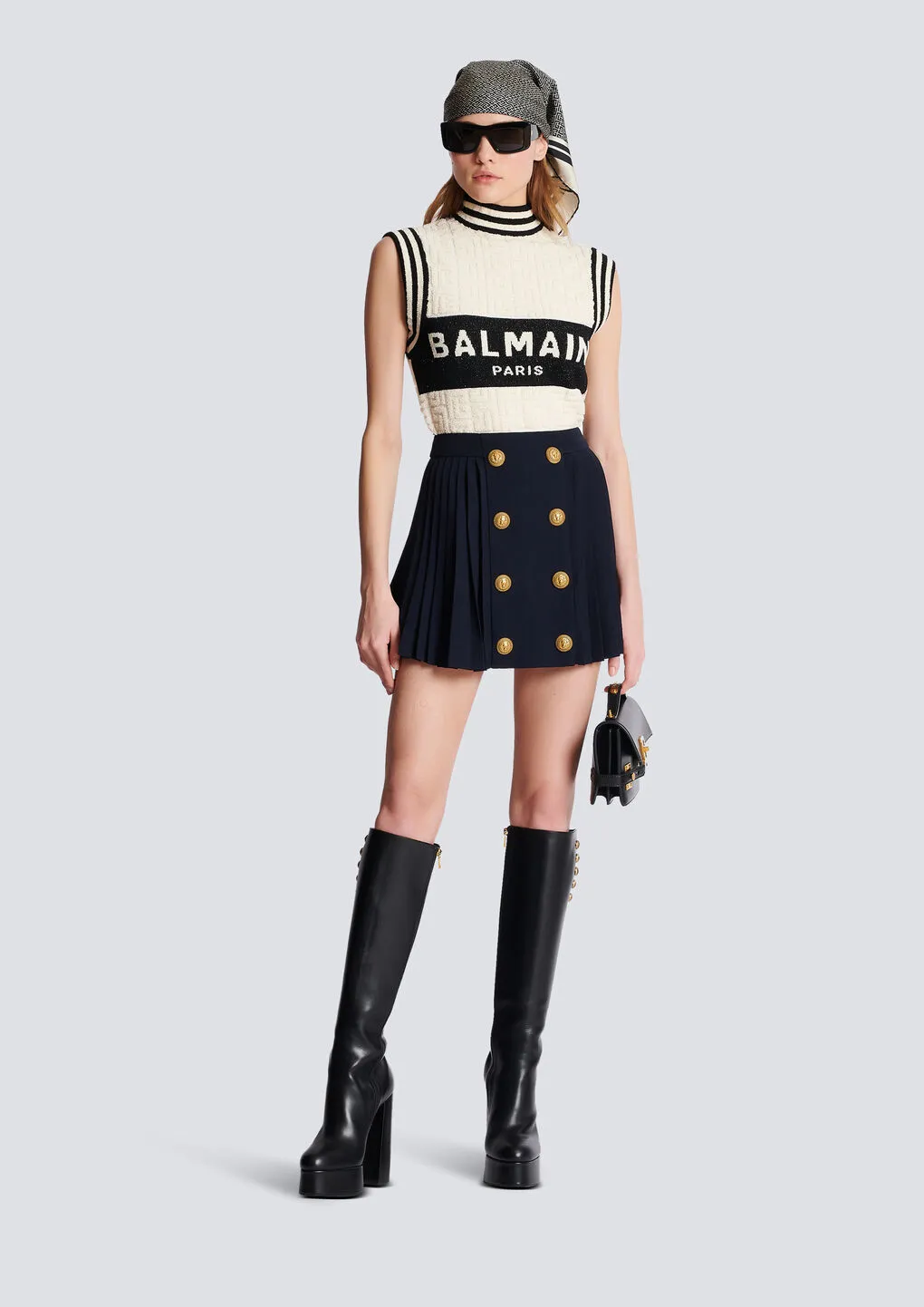 Button Embellished Pleated Skirt