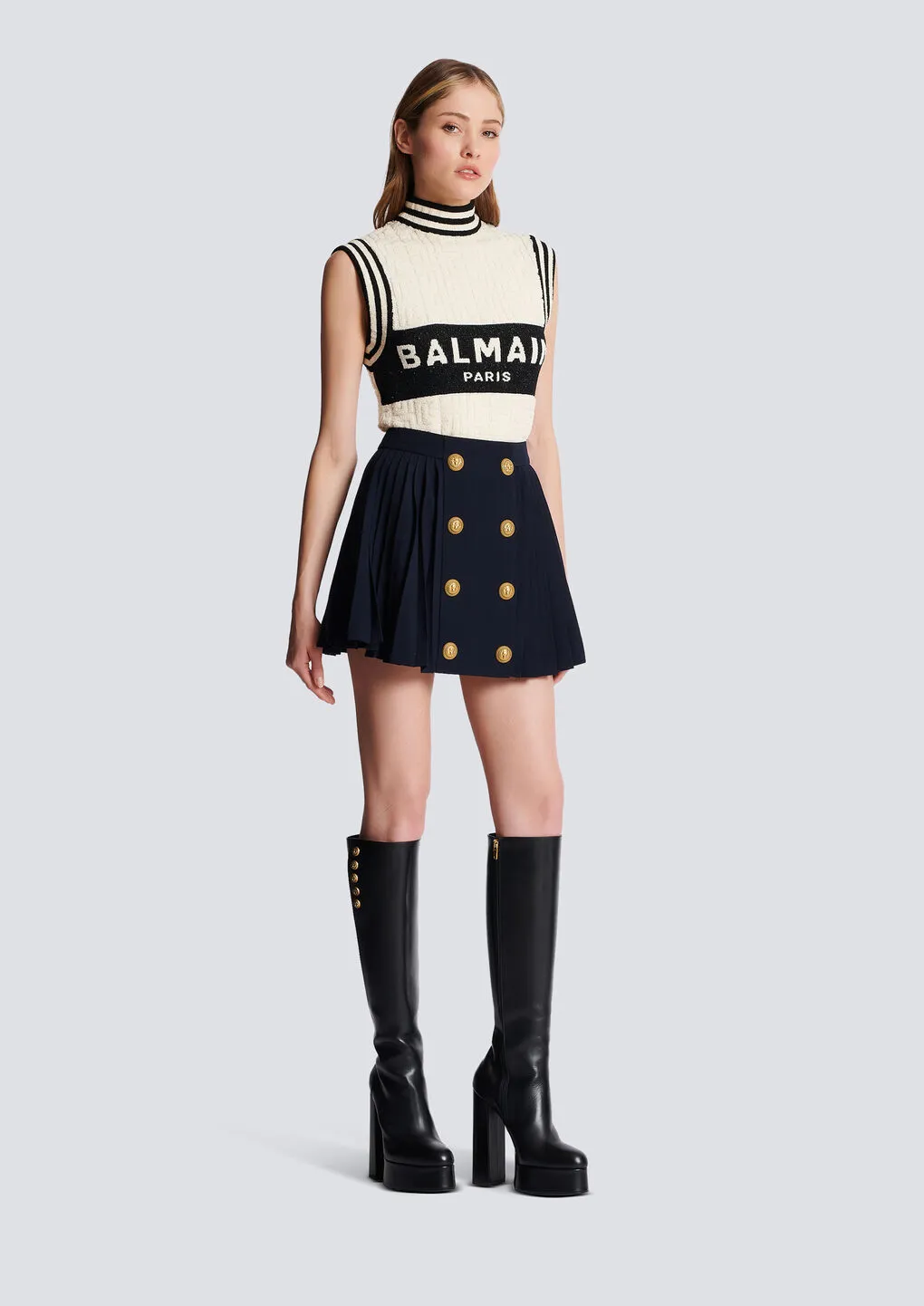 Button Embellished Pleated Skirt
