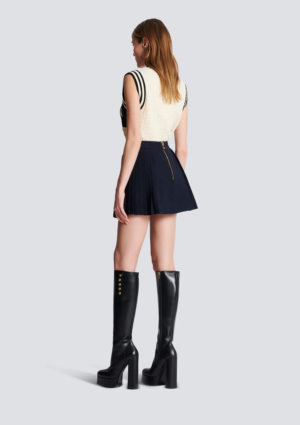 Button Embellished Pleated Skirt