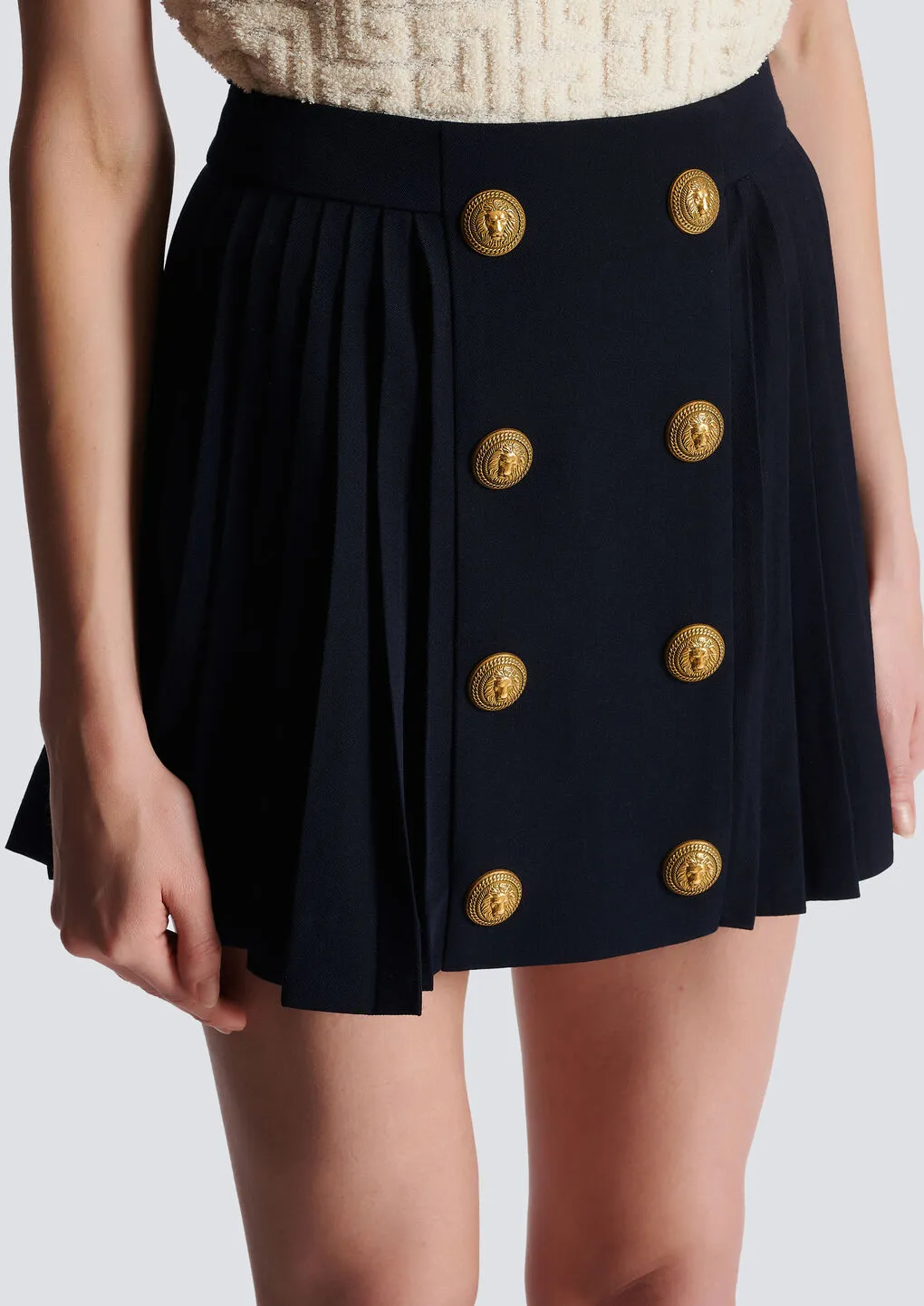 Button Embellished Pleated Skirt