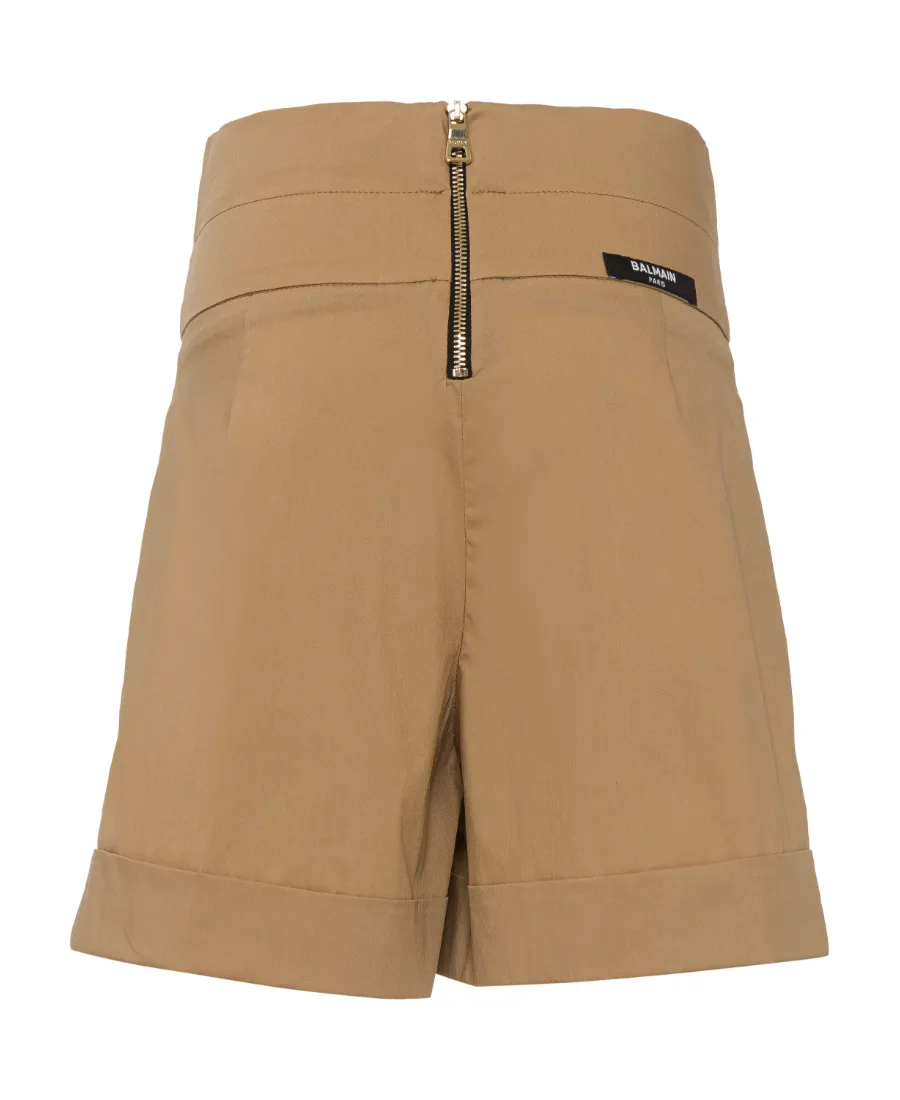 Turn-Up Hem Pleated Mini Shorts