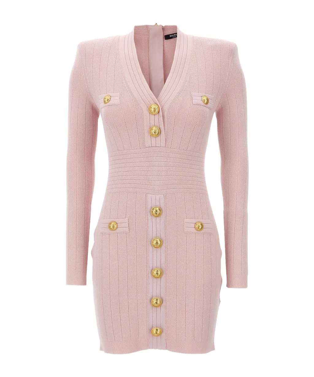 Logo Button Long-Sleeved Mini Dress