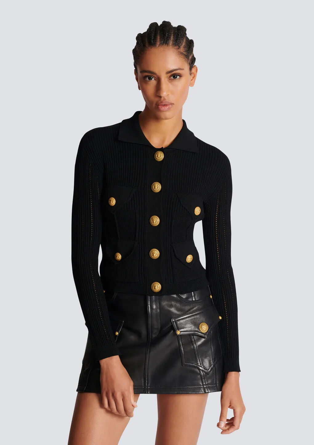 Long-Sleeved Ribbed Knitted Cardigan