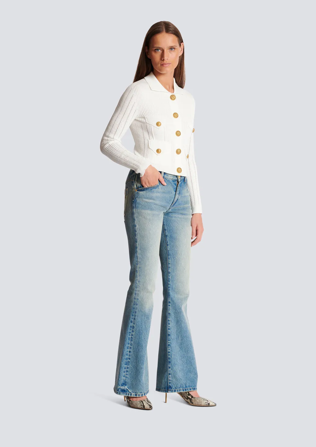 Long-Sleeved Ribbed Knitted Cardigan