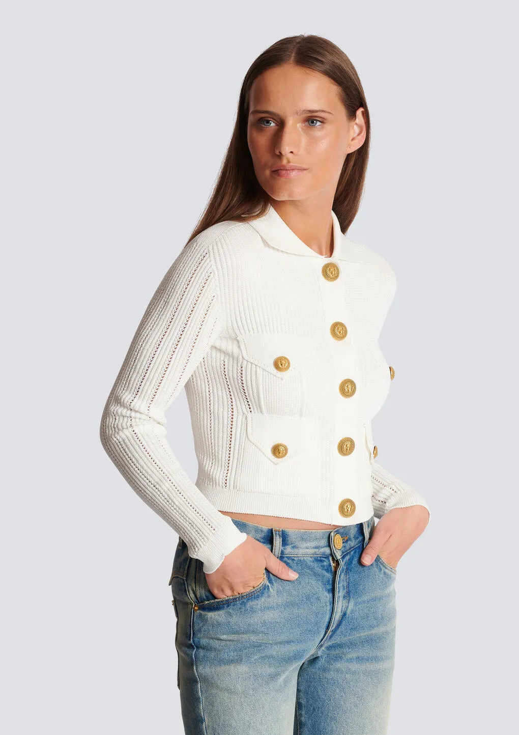 Long-Sleeved Ribbed Knitted Cardigan
