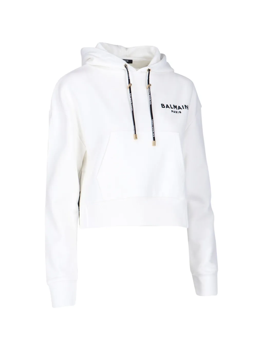 Flocked Logo Drawstring Cropped Hoodie