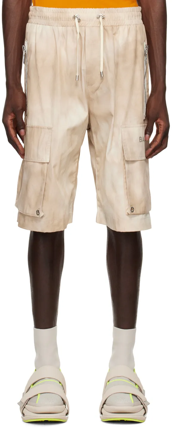 Faded Effect Drawstring Cargo Shorts