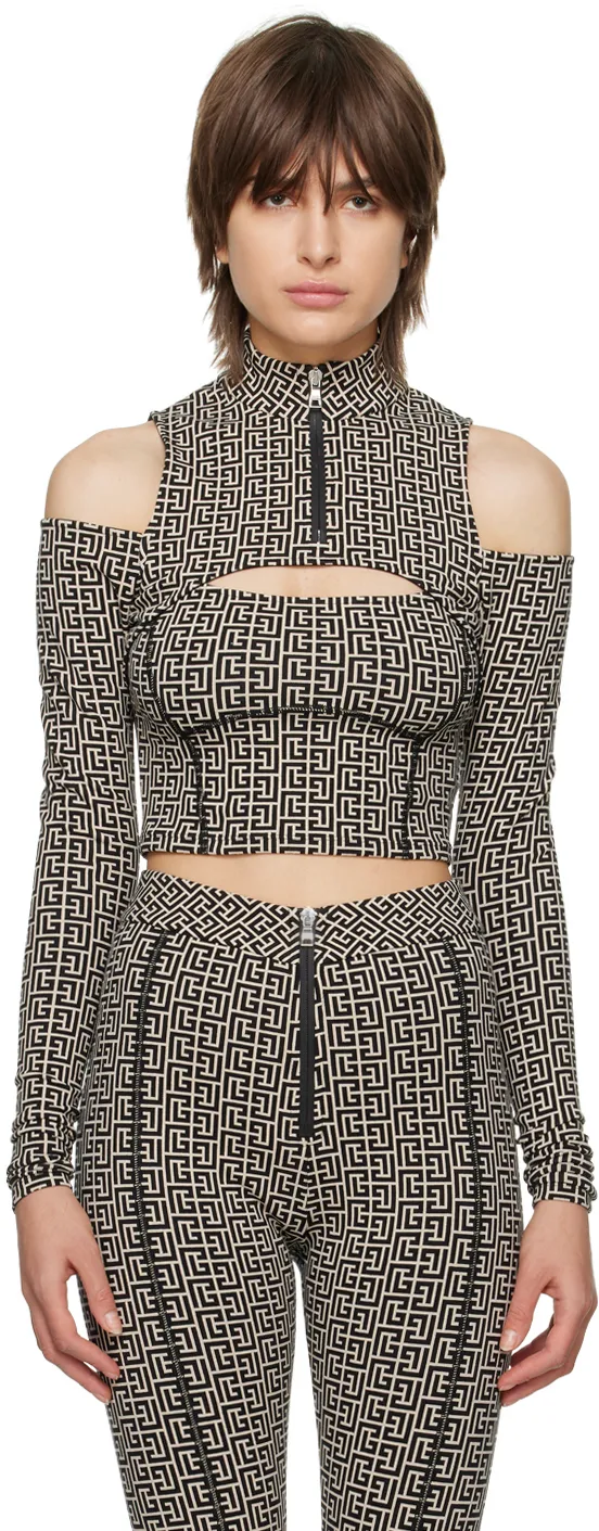 Long Sleeve Cut Monogram Jersey Cropped Top
