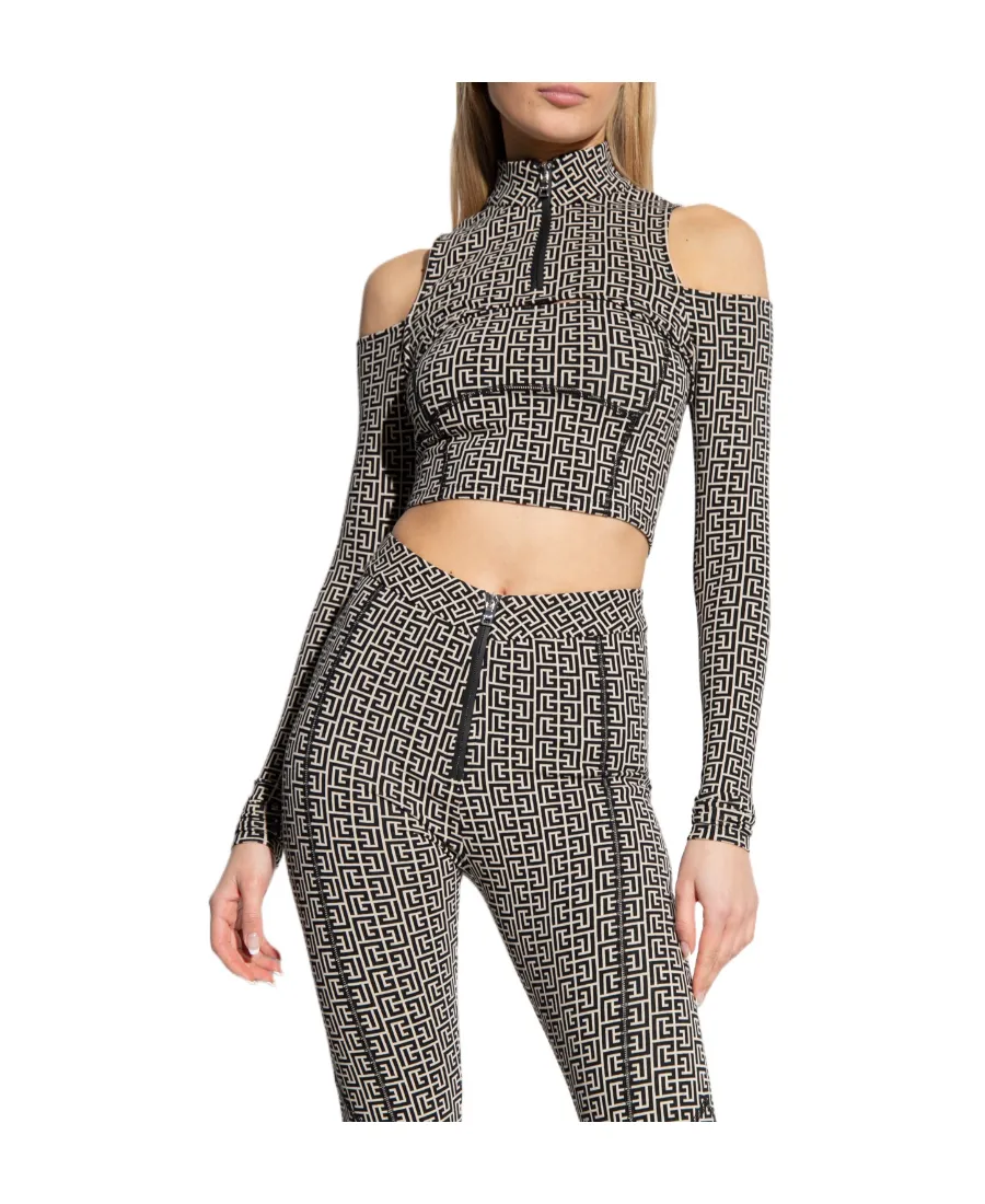 Long Sleeve Cut Monogram Jersey Cropped Top