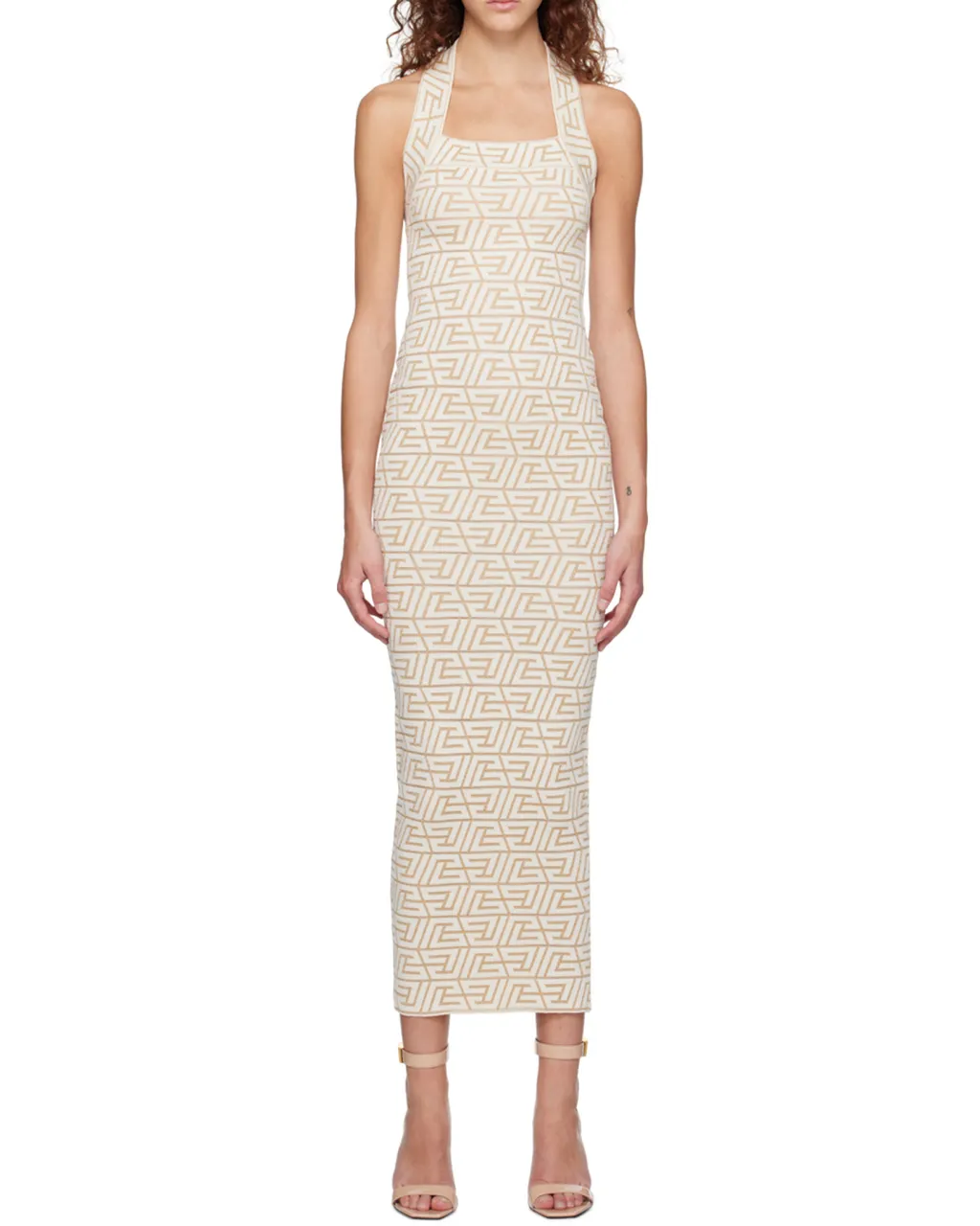 Logo Jacquard Halterneck Dress