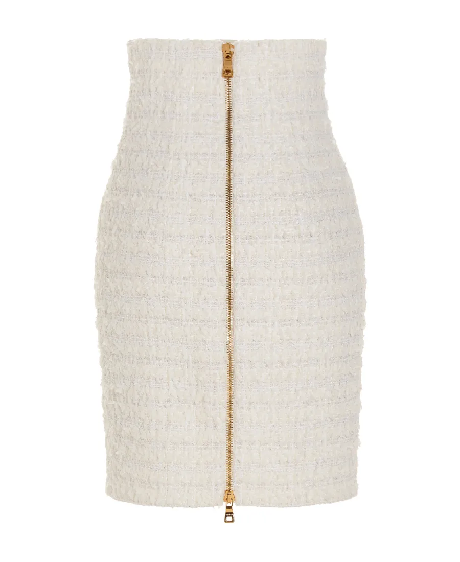 Button Embellished Tweed Pencil Skirt