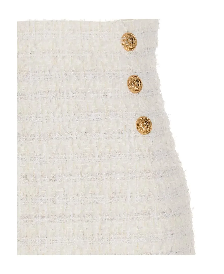 Button Embellished Tweed Pencil Skirt