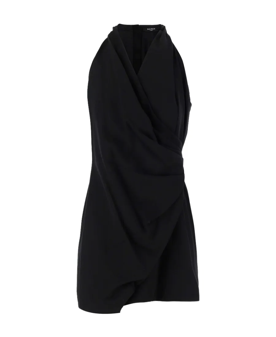 Halterneck Sleeveless Draped Mini Dress